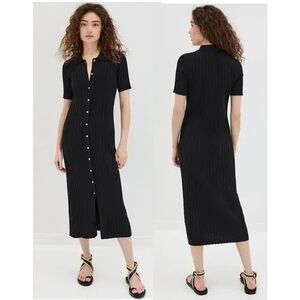 Elegant Black Button-Down Midi Dress